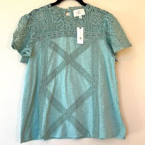 Anthropologie Ella Mara Boho Lace Size Medium Top Turquoise New